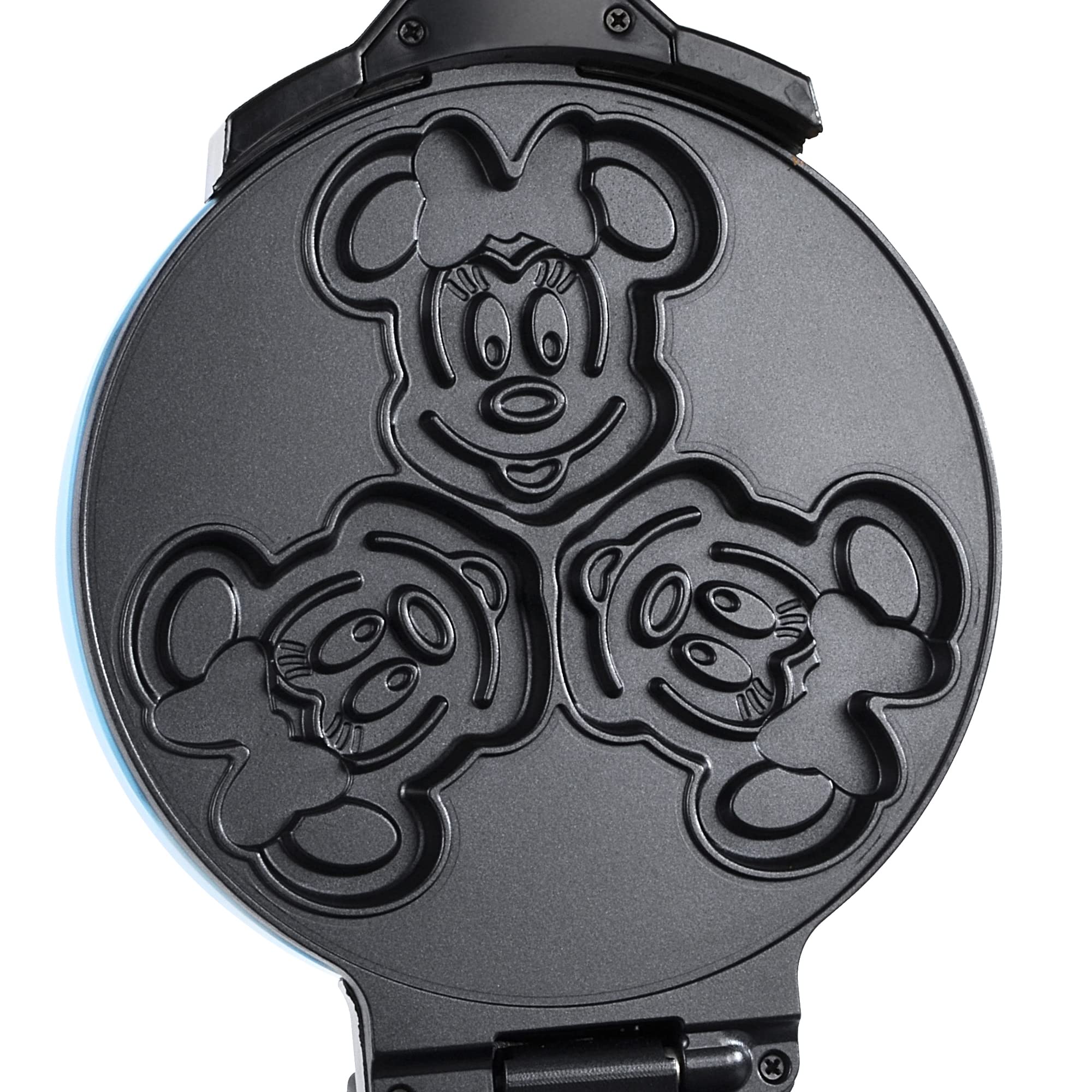 Disney Mickey & Minnie Double Flip Waffle Maker with Non-Stick Plates - Blue Mickey Mouse Kitchen Appliance for Disney Fans - Makes 6 Heart-Shaped Waffles - Perfect for Breakfast, Brunch & Disney-Themed Parties