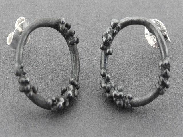Beaded Circle Hoop Earrings - Oxidized Silver Boho Jewelry for Women - Perfect for Casual Wear, Parties & Festivals