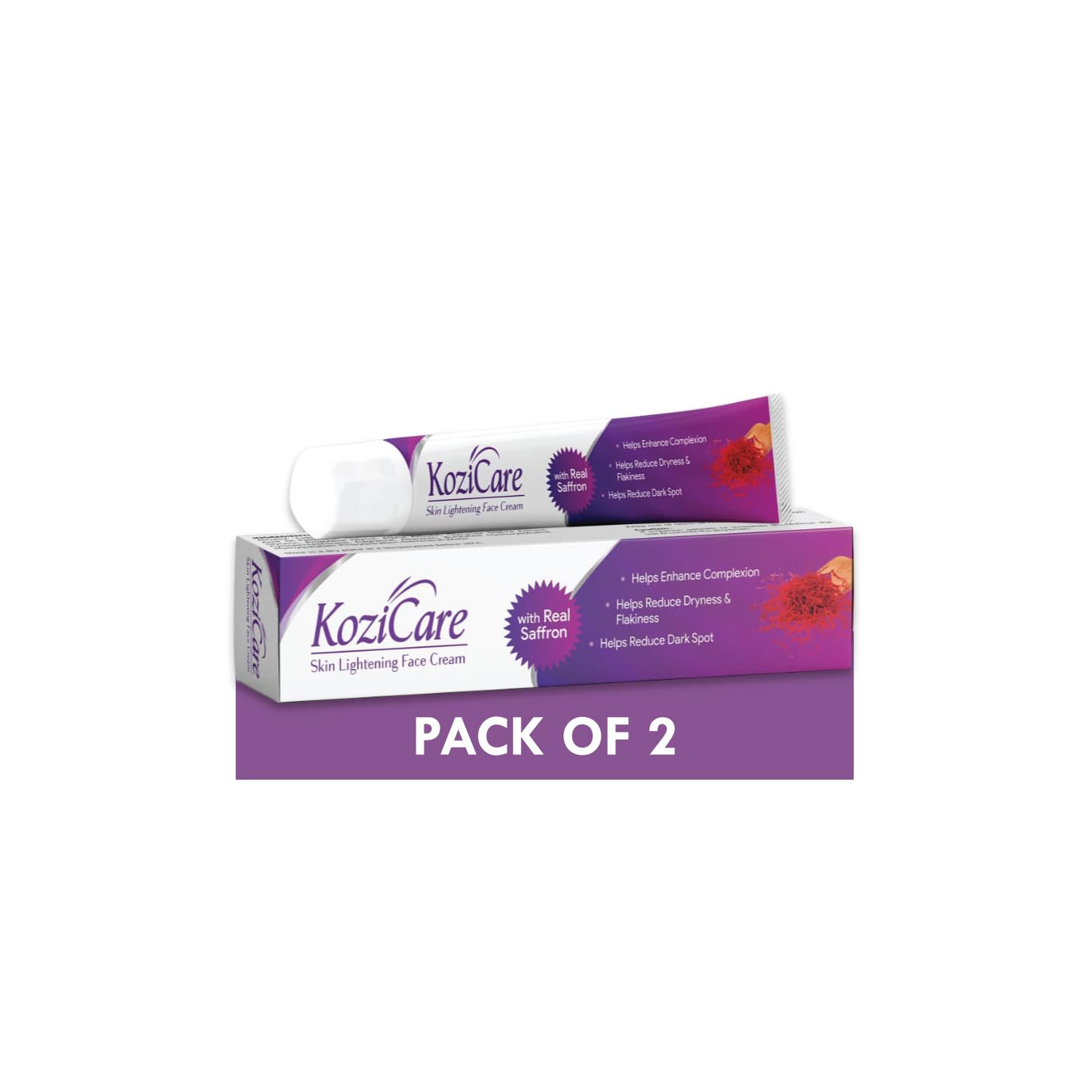 Kozicare Kojic Acid Whitening Cream with Saffron - Brightening Face Cream for Tan Removal & Glowing Skin - Non-Greasy, Lightweight Formula for Men & Women - Pack of 2 (15g Each) - Perfect for Daily Skincare Routine & Dark Spot Correction