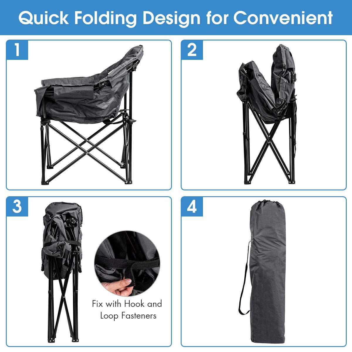 **Tangkula Oversized Camping Chair - Heavy Duty Padded Folding Chair with Cup Holder & Carry Bag, Moon Round Saucer Club Chair for Outdoor, Picnic, Fishing, Hiking, Beach, Backyard, BBQ, Concert (Grey, 2-Pack) - Perfect for Relaxing in Comfort Anywhere**