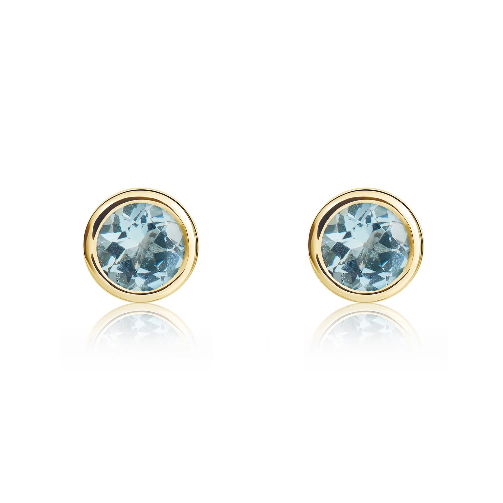9ct Yellow Gold Aquamarine 4mm Round Stud Earrings - Dainty Blue Gemstone Jewelry for Women - Perfect for Everyday Wear, Gift Giving & Special Occasions