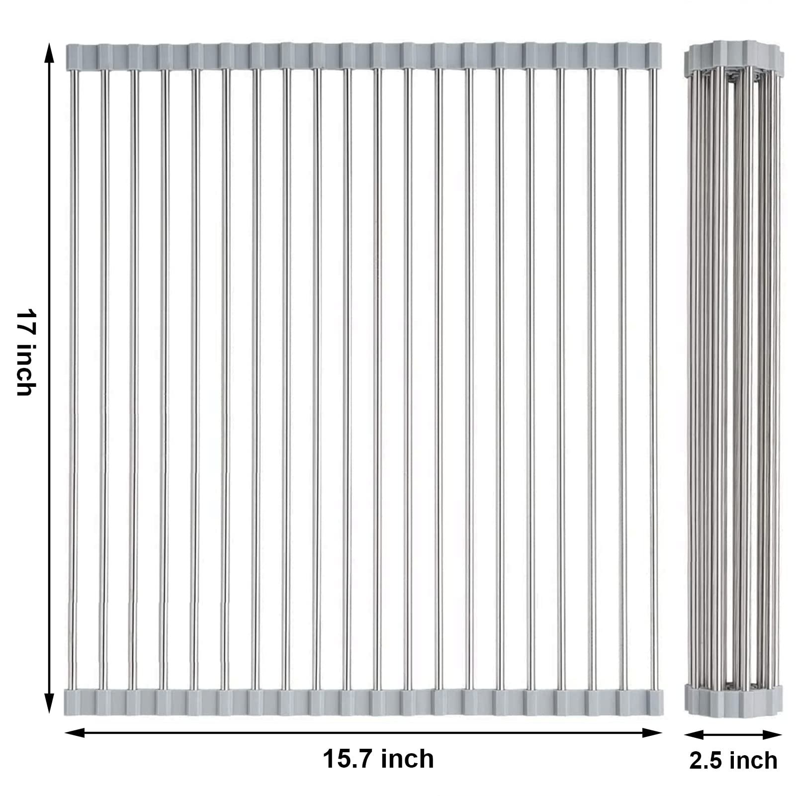 Searik Foldable Stainless Steel Dish Drying Rack - Over The Sink Rolling Dish Drainer (17