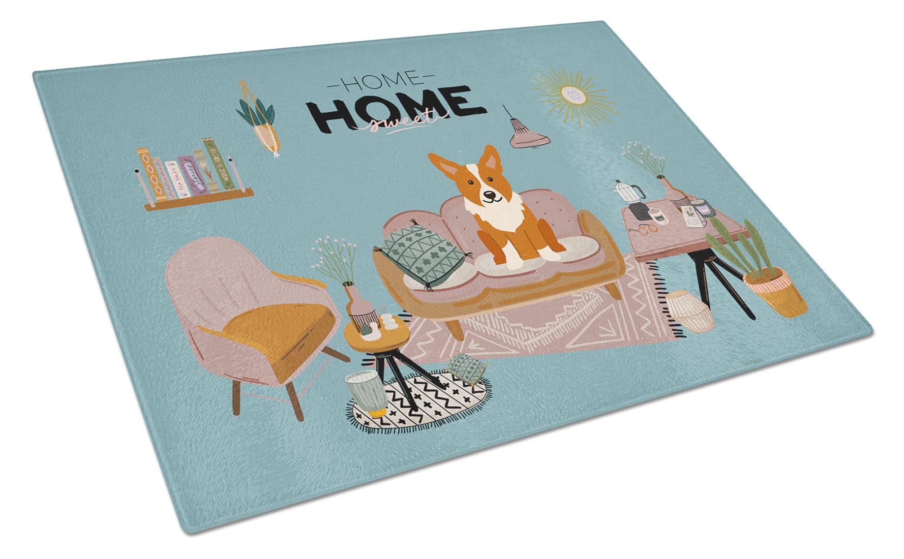 Caroline's Treasures CK7945LCB Corgi Sweet Home Large Tempered Glass Cutting Board - Durable Kitchen Chopping & Serving Board for Fruits, Vegetables, Cheese - Perfect Housewarming Gift & Decorative Kitchen Accessory