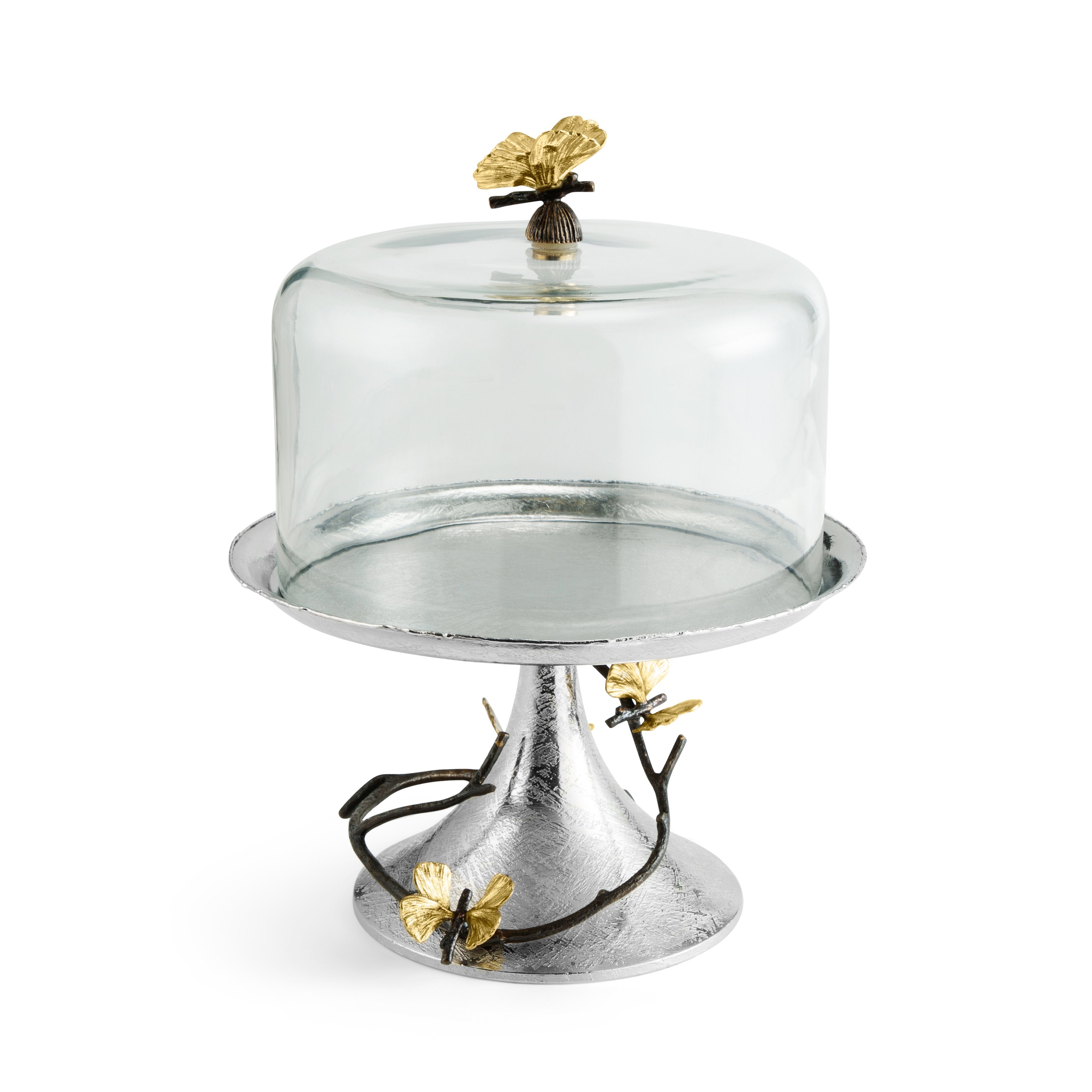 Butterfly Ginkgo Leaf Ceramic Pastry Dish with Glass Dome - Elegant Serving Platter for Desserts, Cakes, and Afternoon Tea Parties