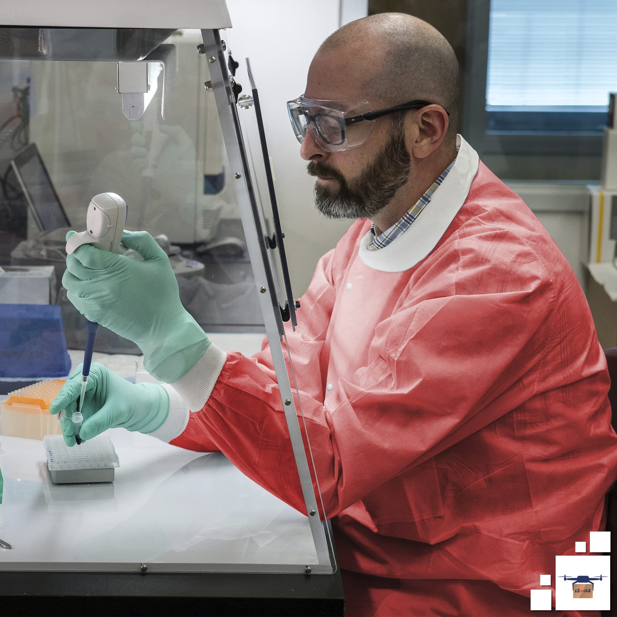 Disposable Lab Jackets - 32 Inch Long Red Workwear (Pack of 100) | X-Large Unisex PPE Coat with Snap Front, Knit Cuffs & 3 Pockets | 50 GSM SMS Material | Ideal for Medical Labs, Cleanrooms & Industrial Work Protection