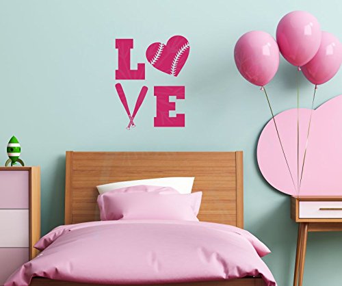 Softball Wall Decals for Girls Room - 23x18 Inch Hot Pink Vinyl Letter Stickers - Perfect for Teen Bedroom Decor & Sports Themed Nursery