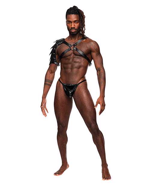Aquarius PU Leather Chest Harness with Half Sleeve - Black One Size - Gothic Fashion Accessory for Cosplay, BDSM & Alternative Style Outfits