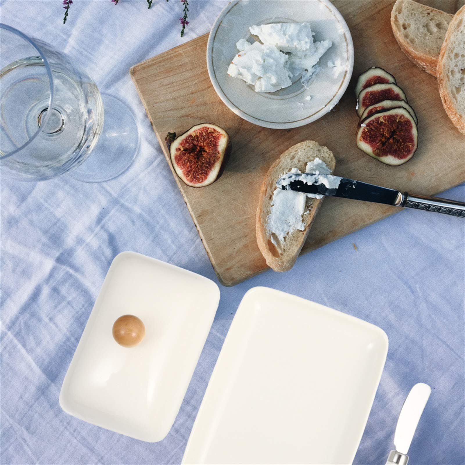 Premium Ceramic Butter Dish with Lid - Elegant Butter Keeper & Cheese Storage Container for Countertop - Perfect for Spreading, Serving Desserts & Keeping Butter Fresh (White) - Ideal for Kitchens, Bakeries & Breakfast Tables