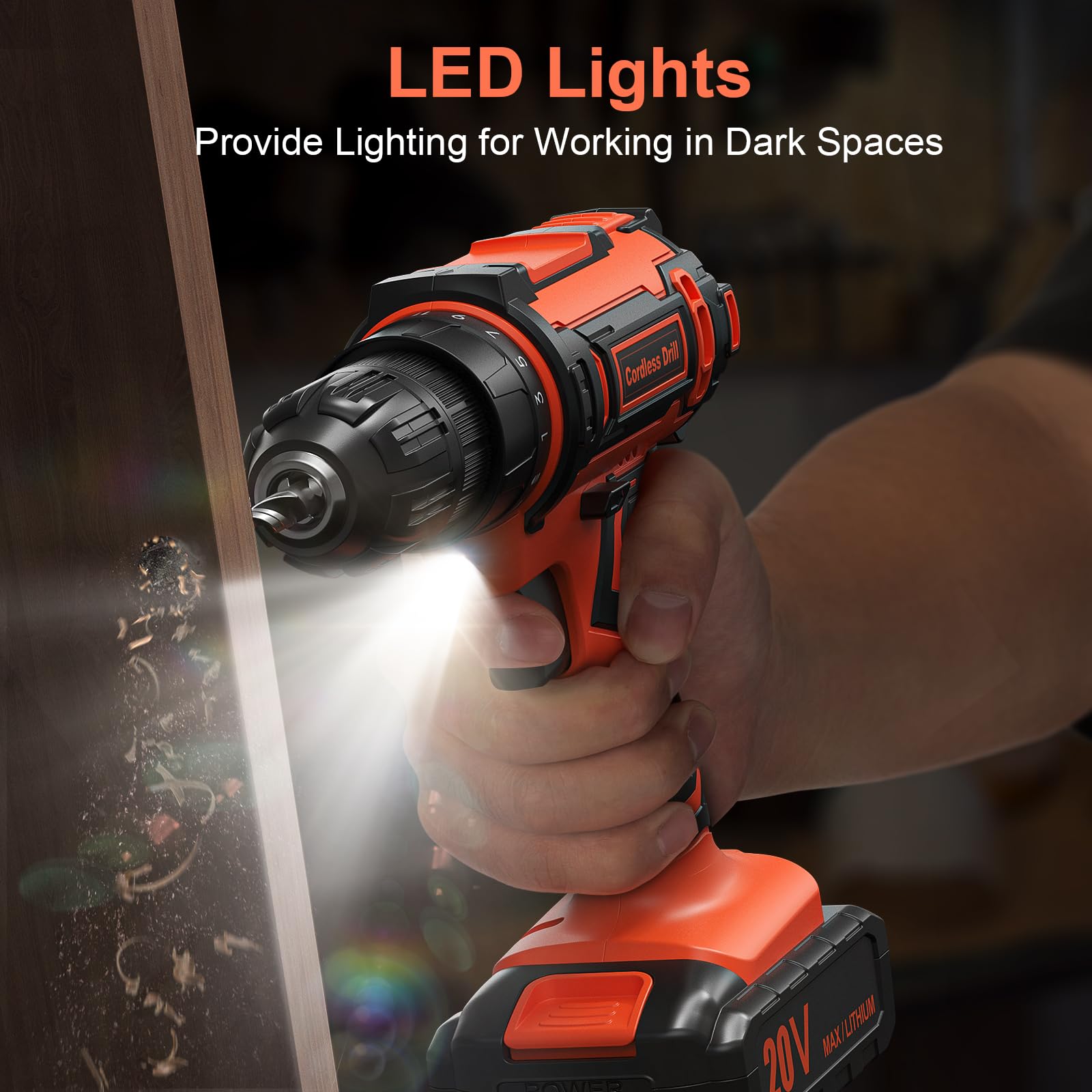 20V Cordless Drill with 2 x 2000mAh Batteries & Charger - 3/8