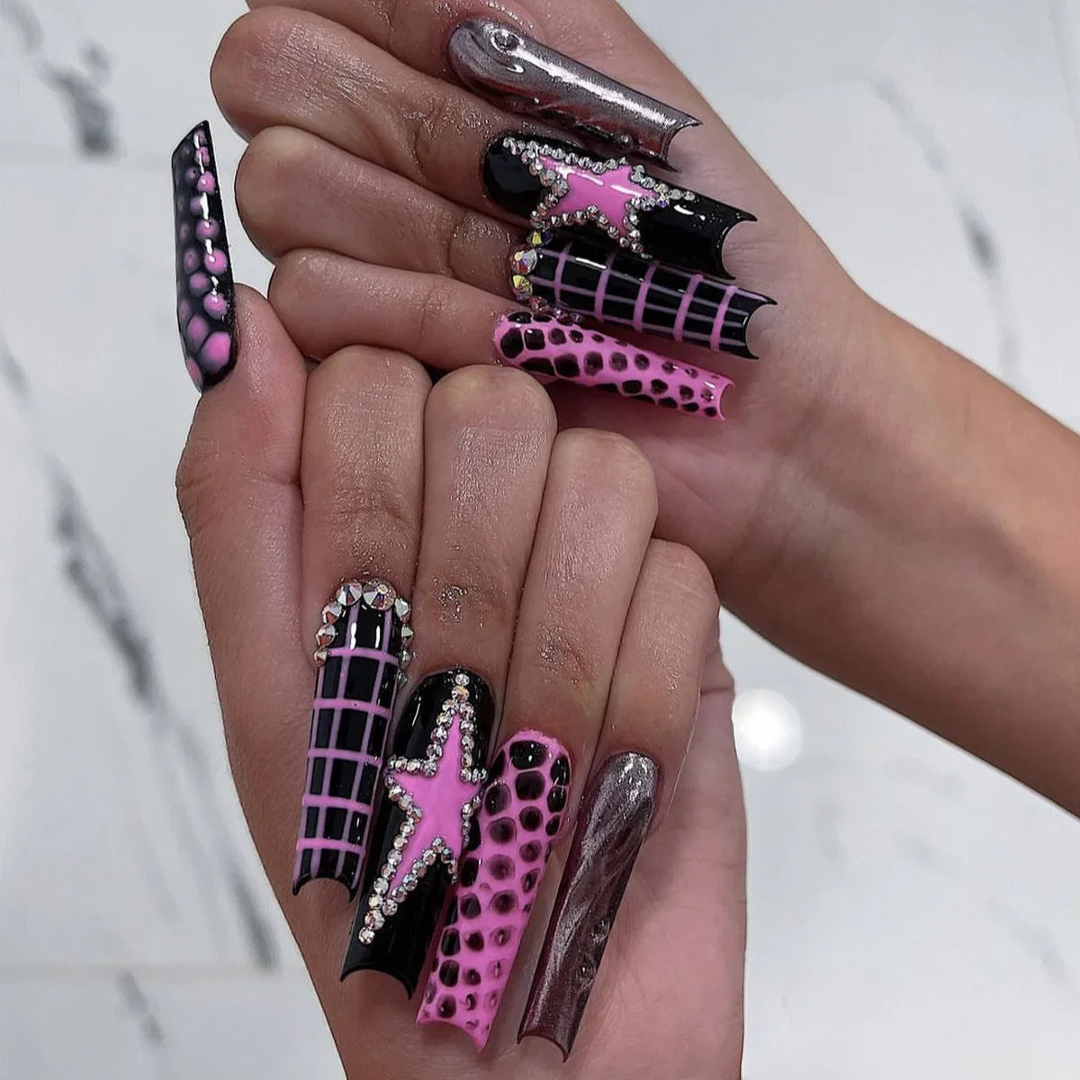 24Pcs French Tip Press on Nails - Long Glitter Rhinestone False Nails with 3D Bow Tie Designs | Wearable Y2K Fake Nails Kit Includes Jelly Glue | Perfect for Parties, Weddings, and Special Occasions
