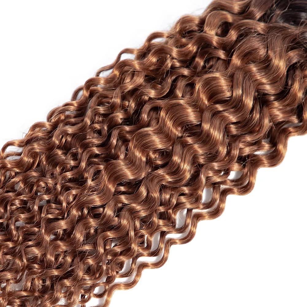 FEEL ME Kinky Curly Ombre Human Hair Bundles 1B/30 - Black to Brown Brazilian Virgin Hair Weave (3 Bundles, 12 14 16 Inch) - Unprocessed Deep Curly Hair Extensions for Natural Look & Styling Versatility | Perfect for Daily Wear, Parties & Special Occasions
