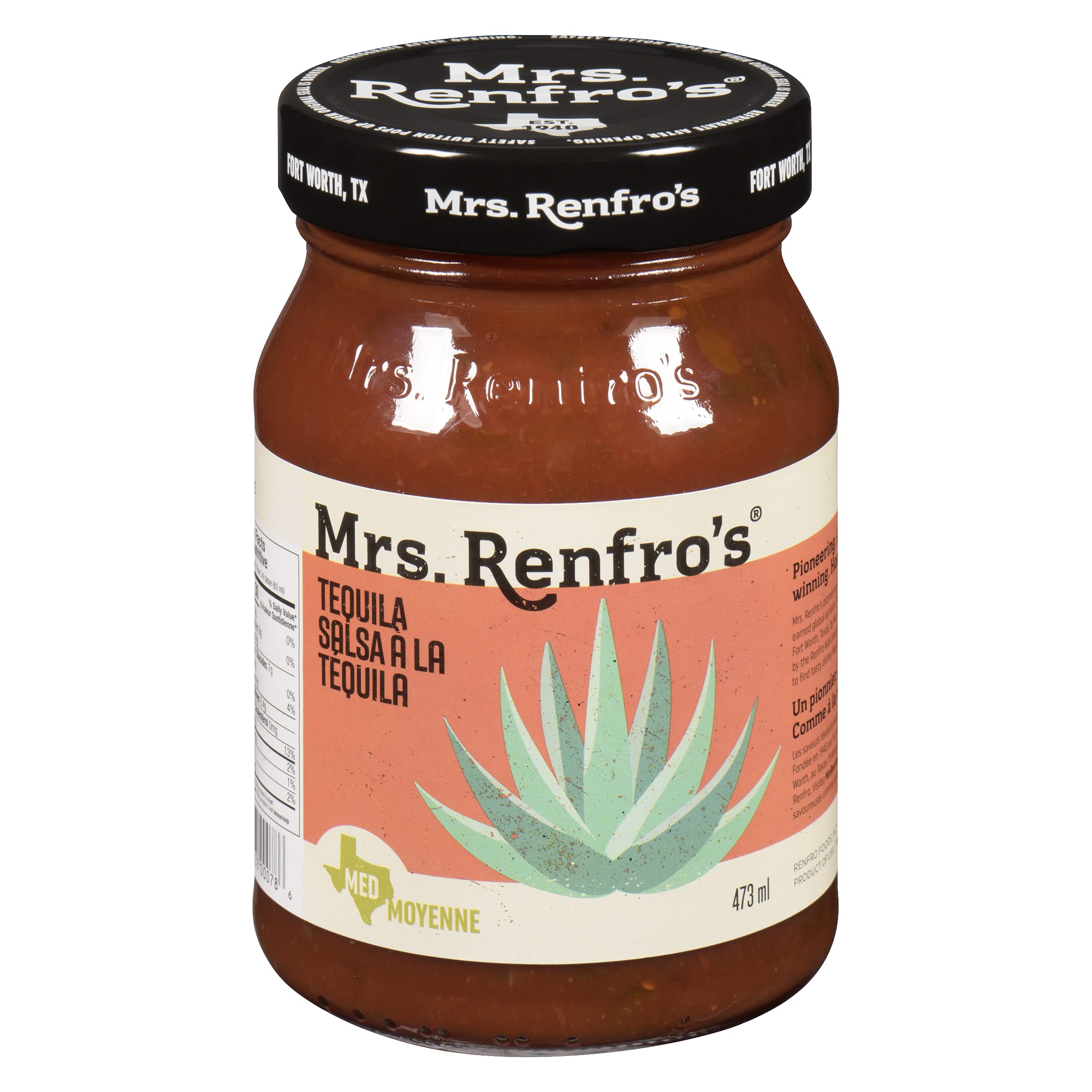 Mrs. Renfro's Tequila Salsa - Premium Gluten Free Mexican Salsa for Dips, Chips, Tacos & Nachos - 16oz (473ml) Bottle - Perfect for Parties, Game Nights & Mexican Cuisine