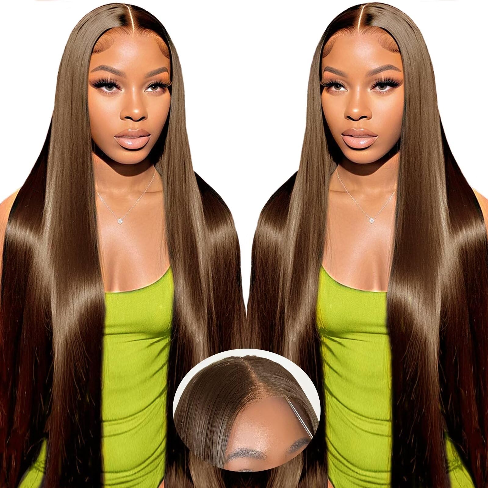 Glueless 5x6 Lace Front Wig Human Hair - Chocolate Brown Straight Brazilian Hair Wig for Black Women, 32 Inches, No Glue Needed, Pre-Cut Lace | Perfect for Daily Wear, Special Occasions & Protective Styling