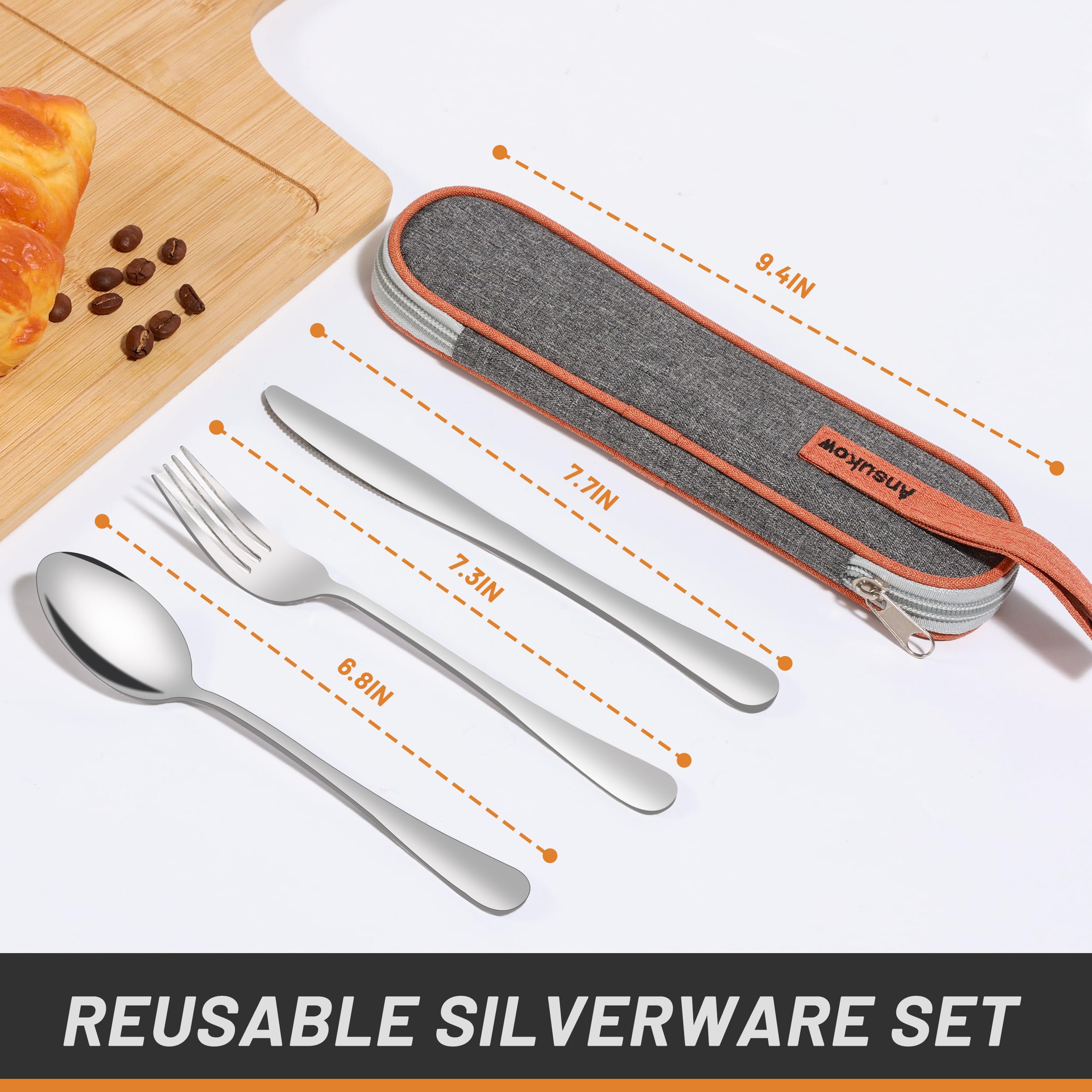 4-Piece Stainless Steel Travel Utensil Set with Case - Reusable Fork, Spoon & Knife for Camping, Office, Picnics - Lightweight Compact Cutlery for Hiking, Backpacking & Outdoor Dining
