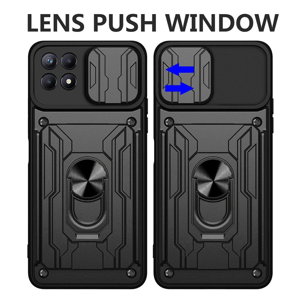 Heavy Duty Magnetic Ring Kickstand Phone Case for Oppo Realme 8i - Shockproof Protective Cover with Card Holder & Slide Camera (LJK Blue) | Perfect for Outdoor Activities, Travel & Daily Use