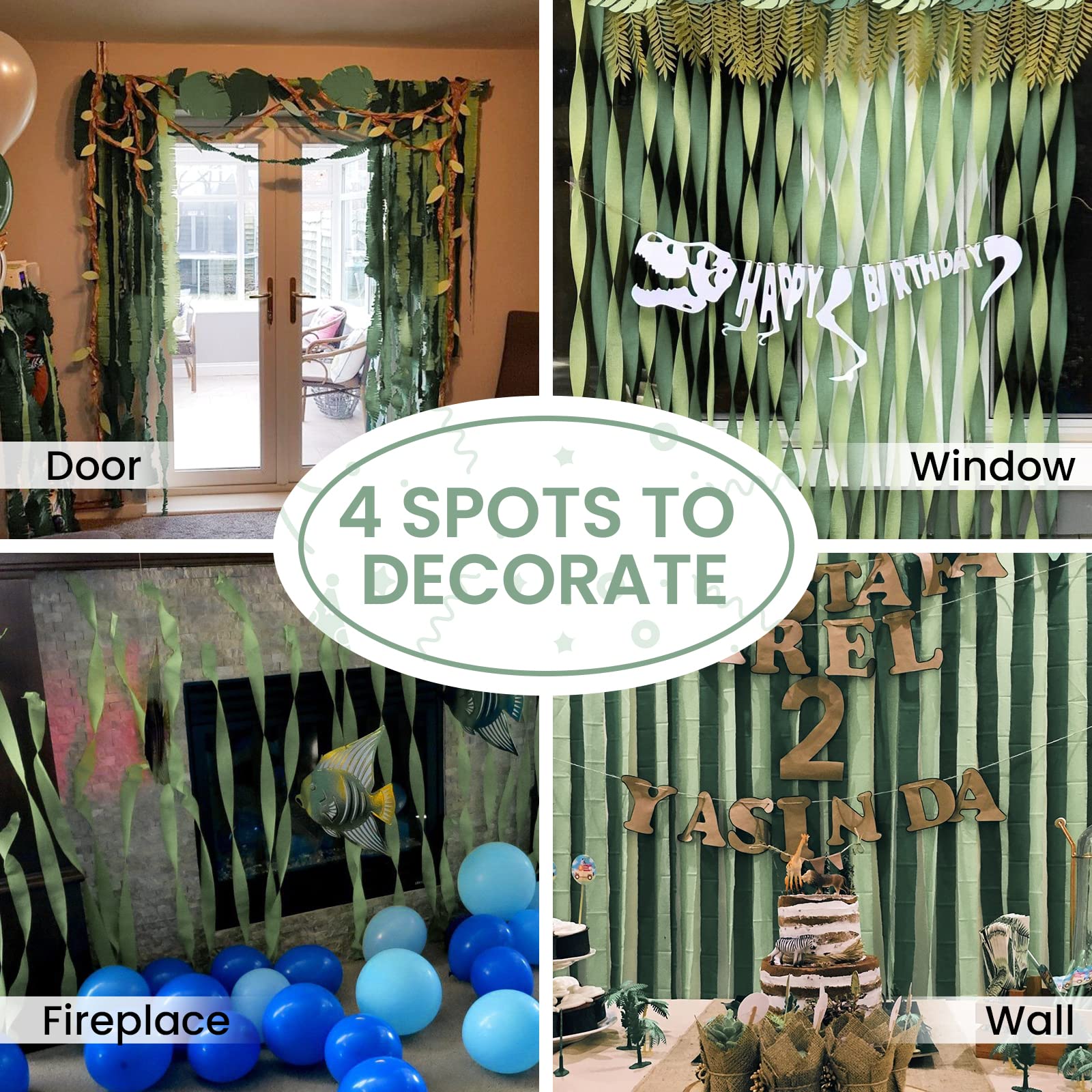PartyWoo Crepe Paper Streamers - 4 Rolls (328ft Total) Sage Green Decorative Paper for Party, Wedding, Birthday & Baby Shower Decorations (1.8