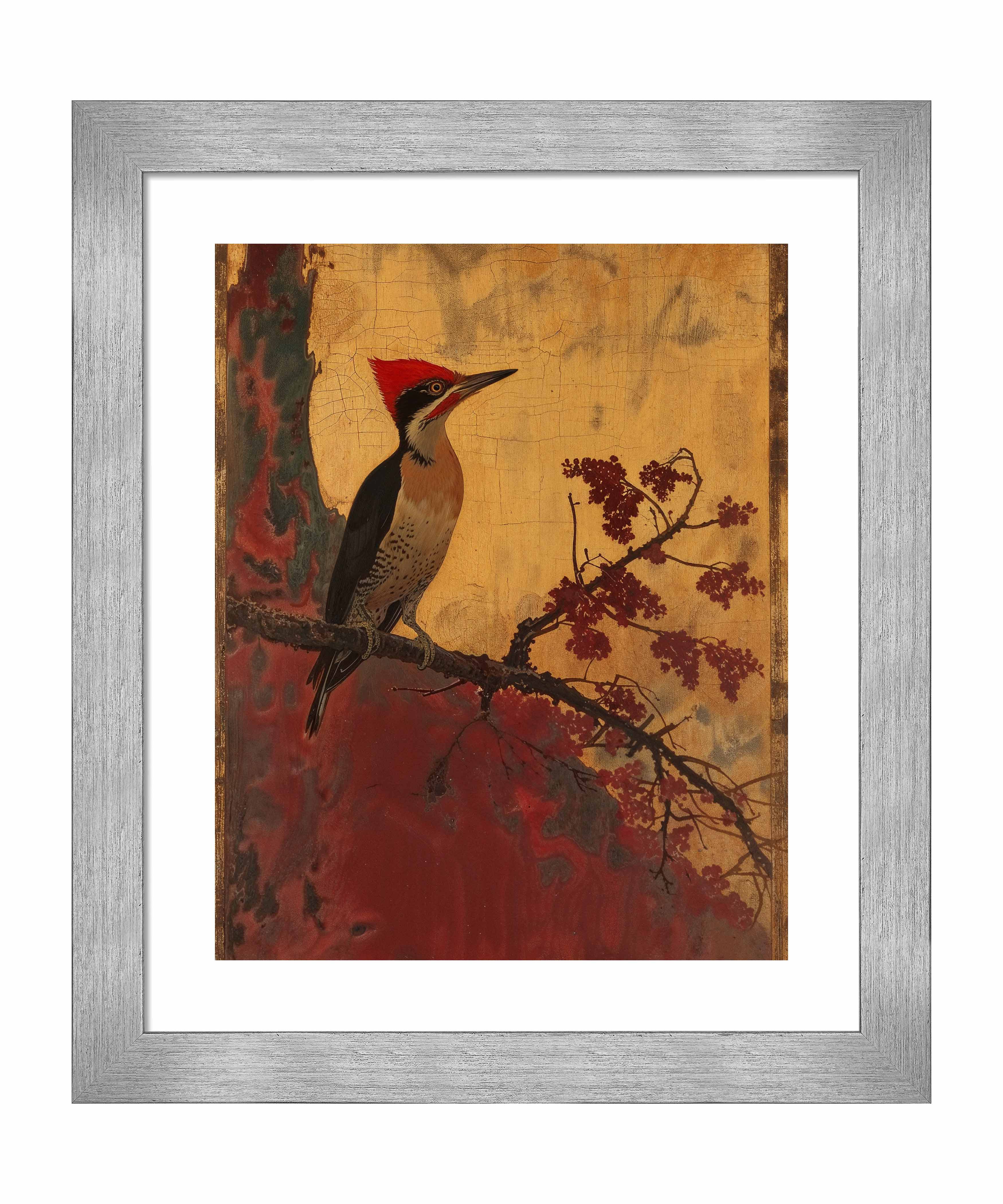 Echoes of Silk Woodpecker in Autumn Splendor - Premium Art Prints for Home & Office Decor | Nature-Inspired Wall Art for Living Room, Bedroom & Office