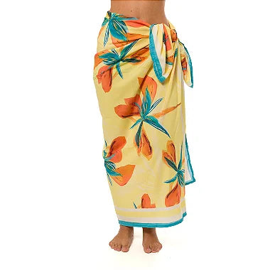 Yellow Spring Swim Sarong Pareo Cover Up - Lightweight Beach Wrap for Women, Floral Print Summer Swimwear Cover-Up, Perfect for Pool, Beach, and Vacation Wear