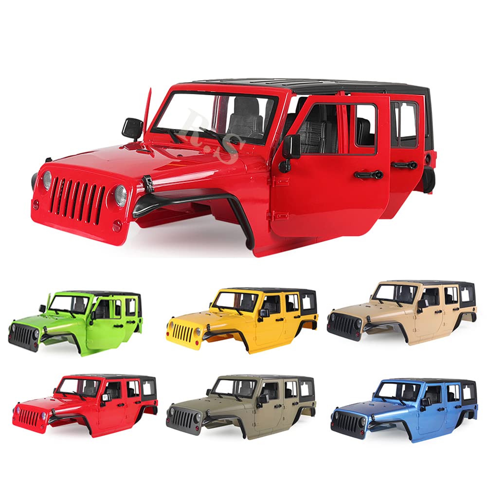 1/10 Scale RC Car Body Shell - 313mm Wheelbase Wrangler JK Rubicon 4 Door Hard Body Kit for Axial SCX10 90046 90047 & RGT EX86100 RC Crawler | Off-Road Adventure & Trail Crawling Accessory