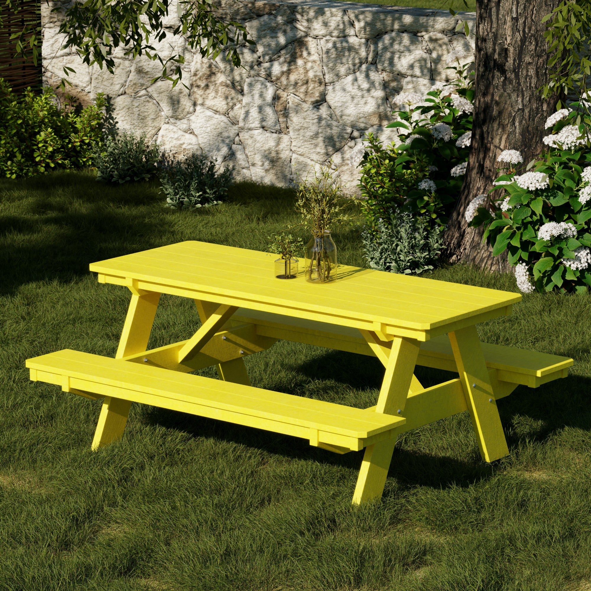 Heritage 72 Inch Outdoor Picnic Table with Attached Benches - Durable All-Weather Patio Furniture for Backyard, Garden, and Park Gatherings