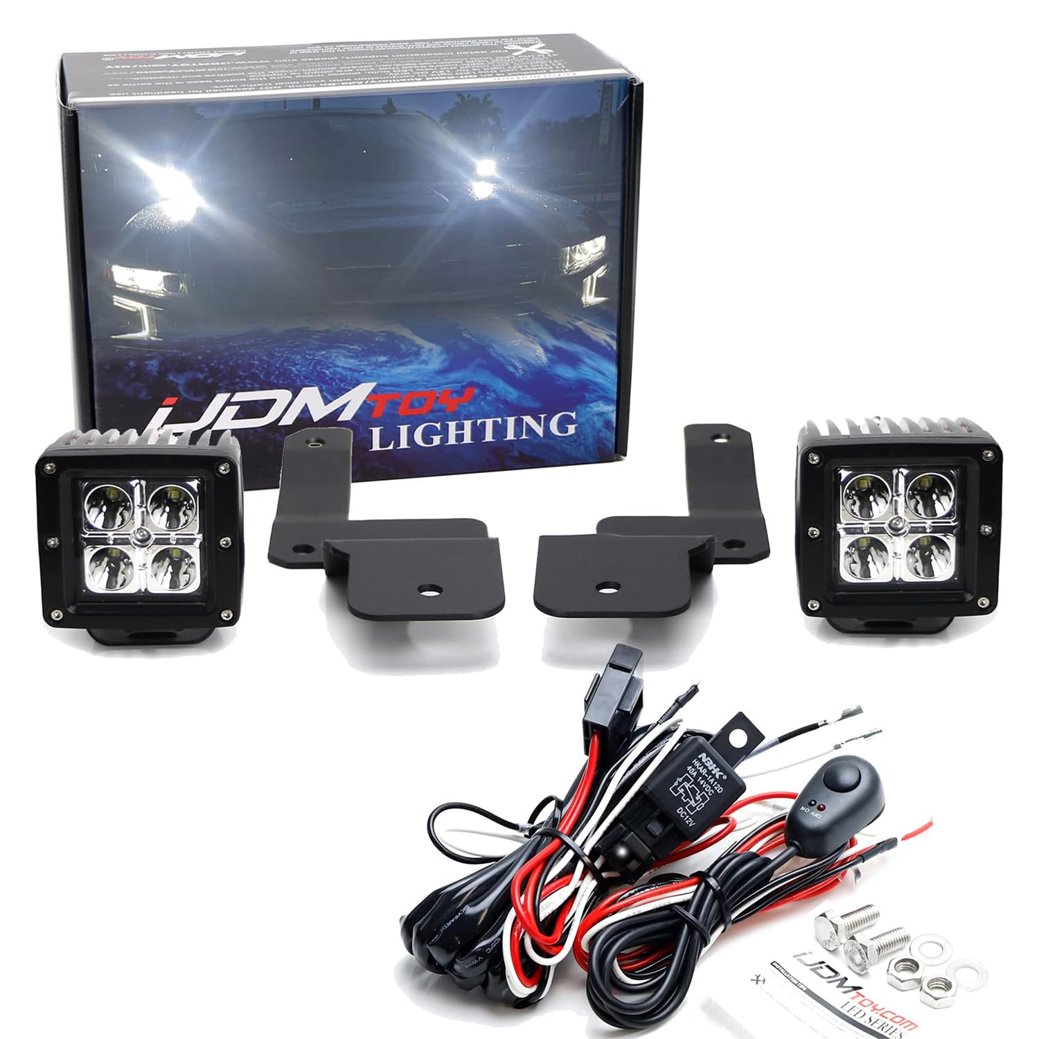 iJDMTOY A-Pillar D2 LED Pod Light Kit for 2019-2023 Chevrolet Silverado 1500 - 2x 20W High Power LED Cubes with Windshield Mount Brackets & Wiring Switch - Off-Road, Truck, Jeep Lighting Upgrade