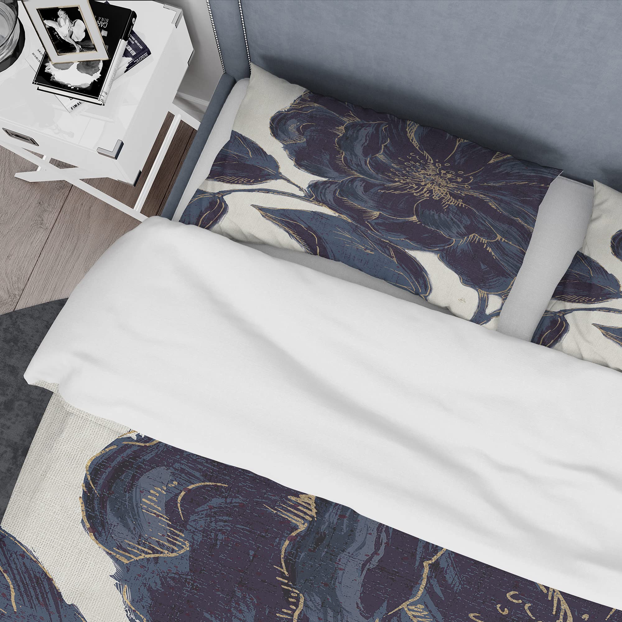 Shabby Chic Duvet Cover Set - Dark Rose Gold Floral Bedding for King Size, 3-Piece All Season Comfort