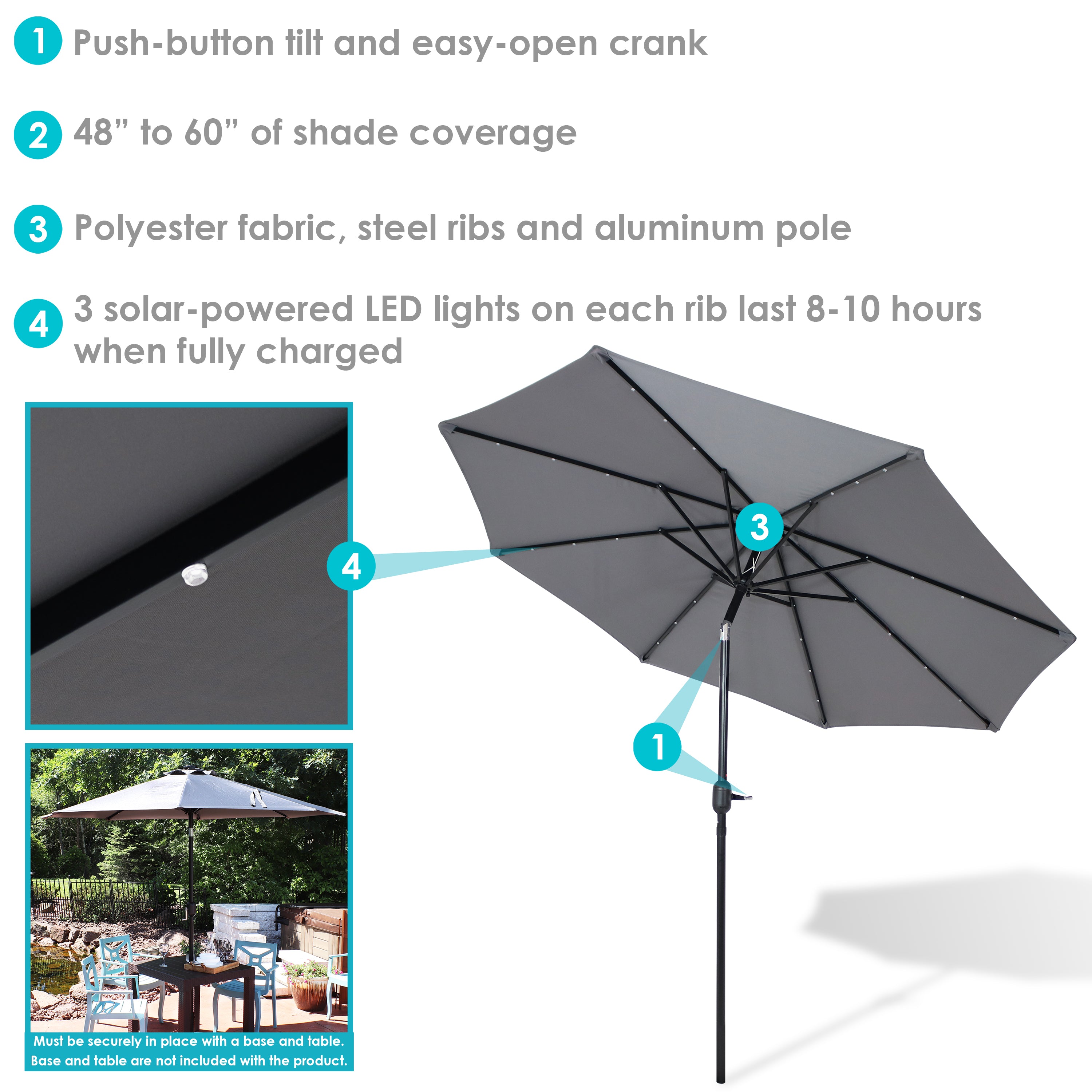 Sunnydaze 9-Foot Solar LED Outdoor Patio Umbrella with Tilt & Crank - Perfect for Poolside, Backyard, and Garden Relaxation