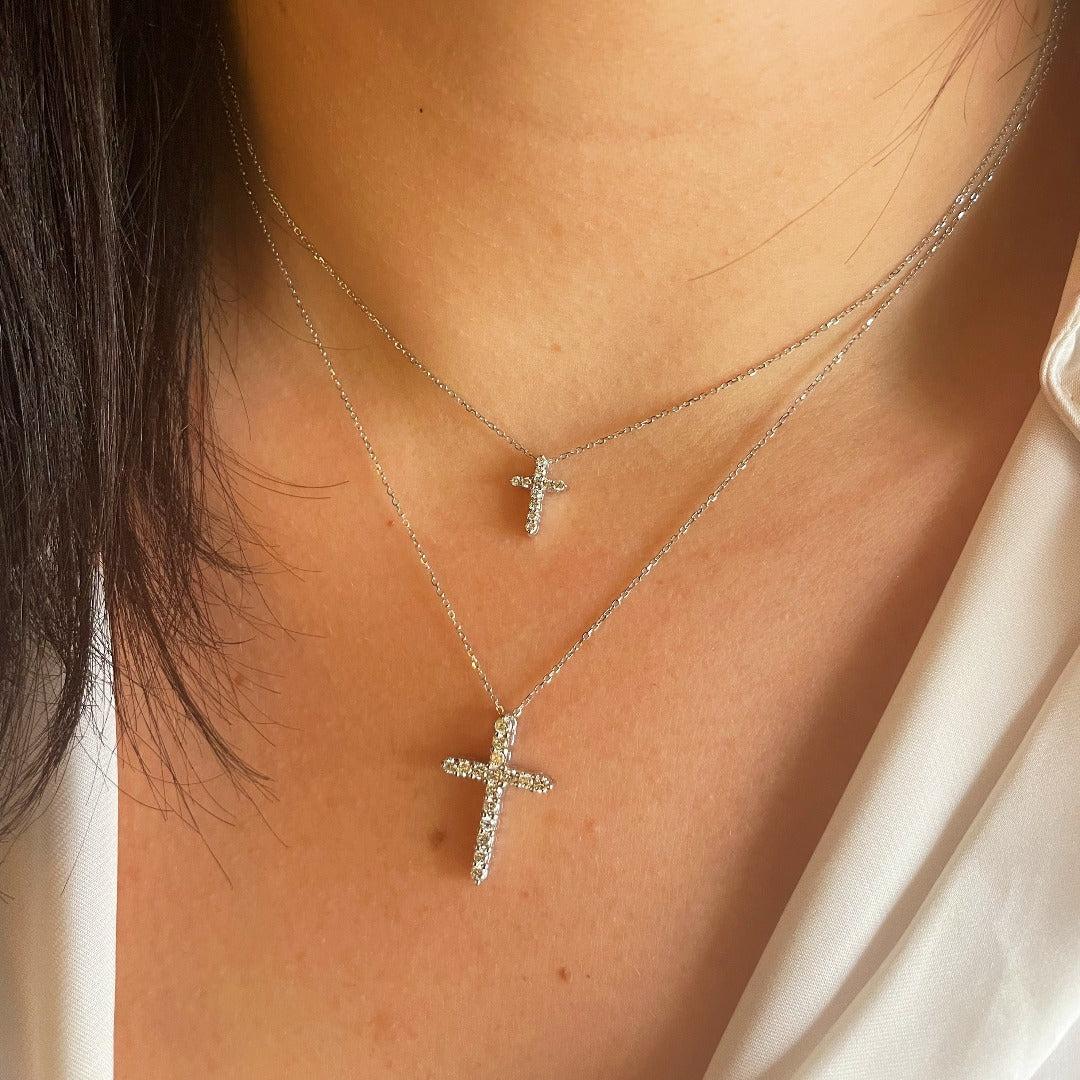 0.50 Carat Diamond Cross Pendant Necklace in 14K White Gold - Elegant Gift for Women, Perfect for Christmas, Baptism & Special Occasions