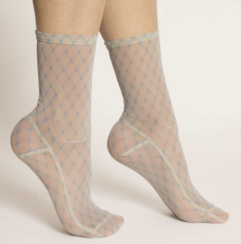 Fishnet Mesh Socks for Women - Soft Powder Blue Knee High Stockings - Perfect for Cosplay, Halloween Costumes & Fashion Outfits