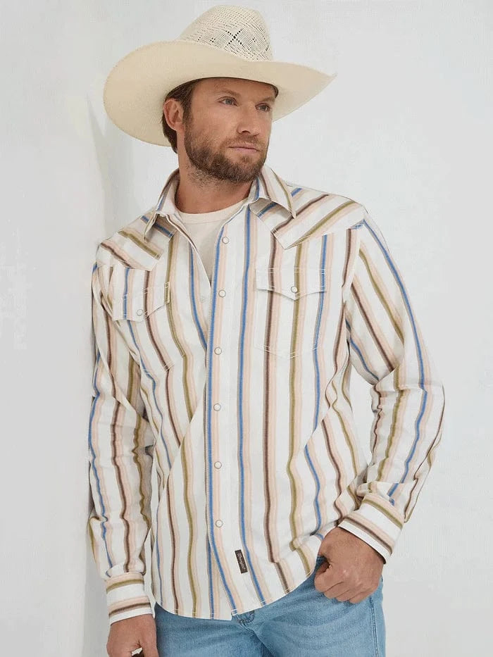 Wrangler Men's Retro Rusty Stripe Premium Long Sleeve Shirt - Vintage Western Style for Casual Wear & Outdoor Adventures