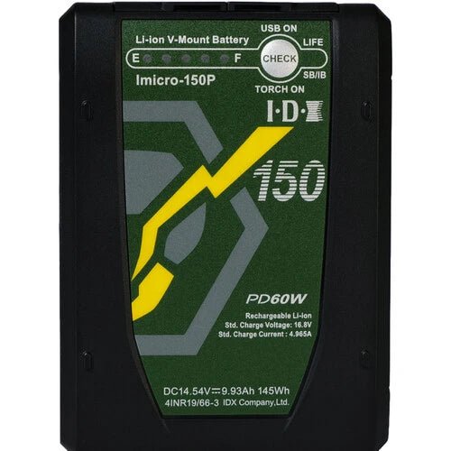 IDX Micro 145Wh Lithium-Ion V-Mount Battery for Cameras - High Capacity Rechargeable Power Source for DSLR, Mirrorless & Video Equipment - Perfect for Film Production, Photography & Outdoor Shooting