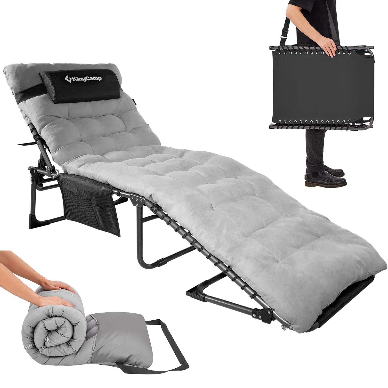 KingCamp Folding Adjustable Patio Chaise Lounge Chair - Heavy Duty Portable Reclining Outdoor Chaise for Pool, Beach, Sunbathing, Deck & Lawn - Perfect for Camping, Backyard Relaxation & Travel