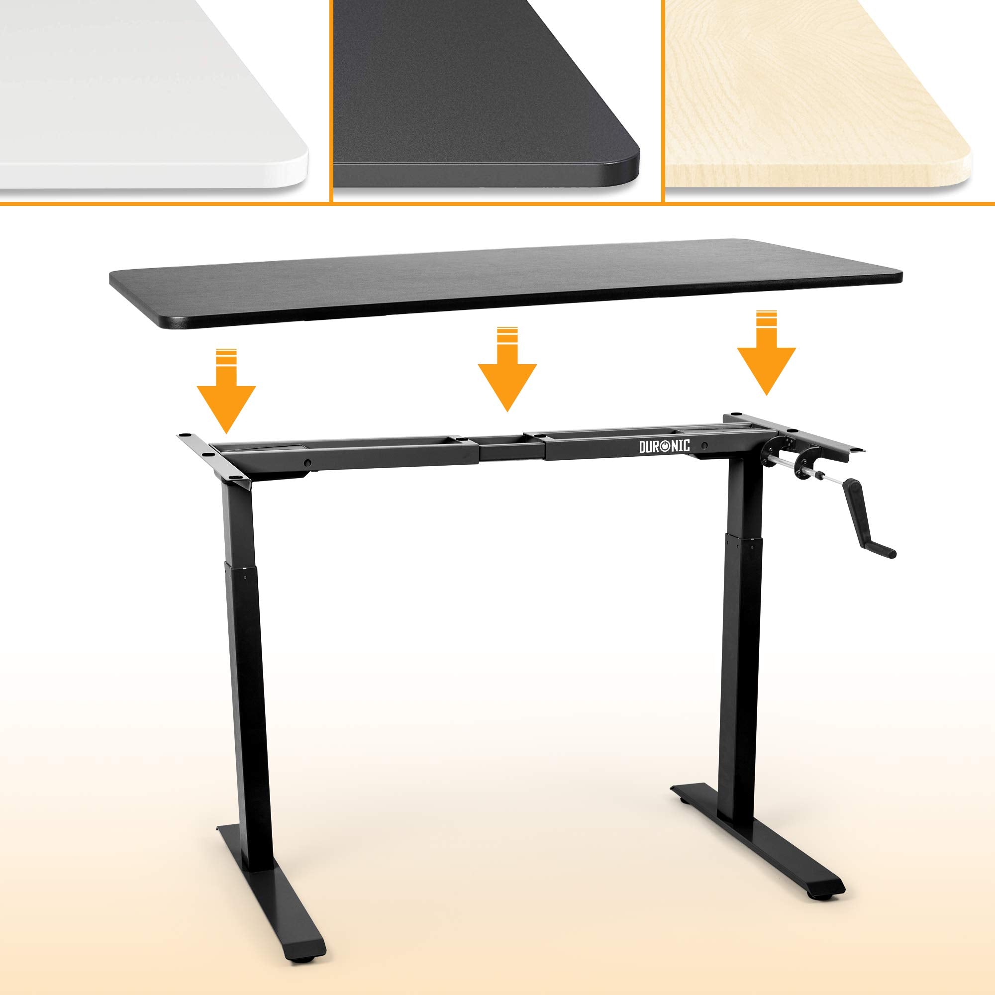 Duronic TM00BK Manual Height Adjustable Sit Stand Desk Frame (71-116cm) - Ergonomic Crank Handle Workstation for Home & Office - Sturdy & Customizable Black Standing Desk Frame - Perfect for Remote Work, Gaming & Study