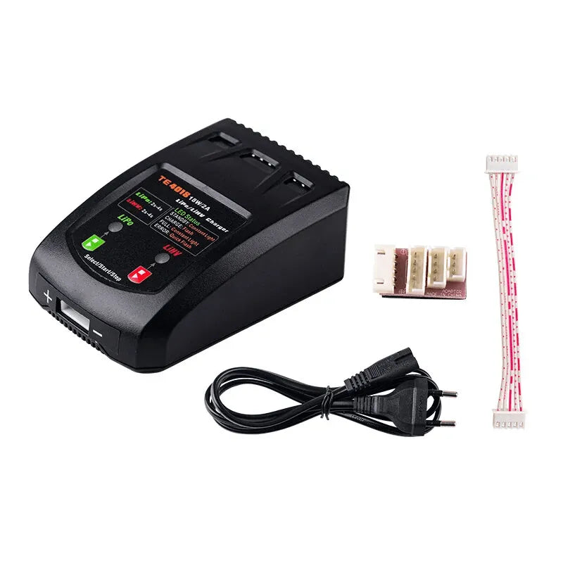 TENRC TE4018 18W 2A Dual Port Balance Charger for 2S 3S 4S Lipo LiHV Batteries - Perfect for RC Drones, Cars, and Airplanes - Fast Charging & Safe Protection