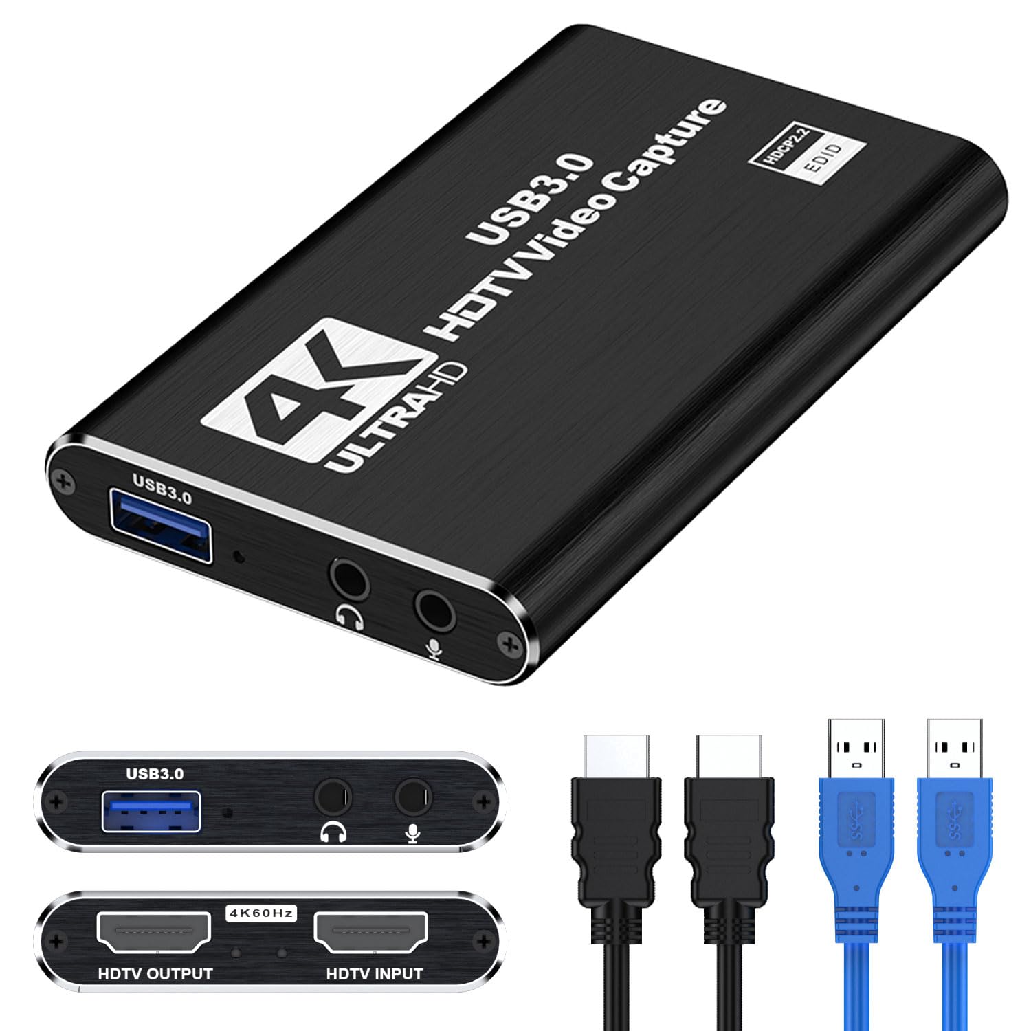 4K HDMI Video Capture Card for Live Streaming & Recording - 1080P 60FPS USB 3.0 Game Capture Device Compatible with Switch/PS5/Xbox/PC/Mac - Plug & Play for Twitch, YouTube & OBS Streaming