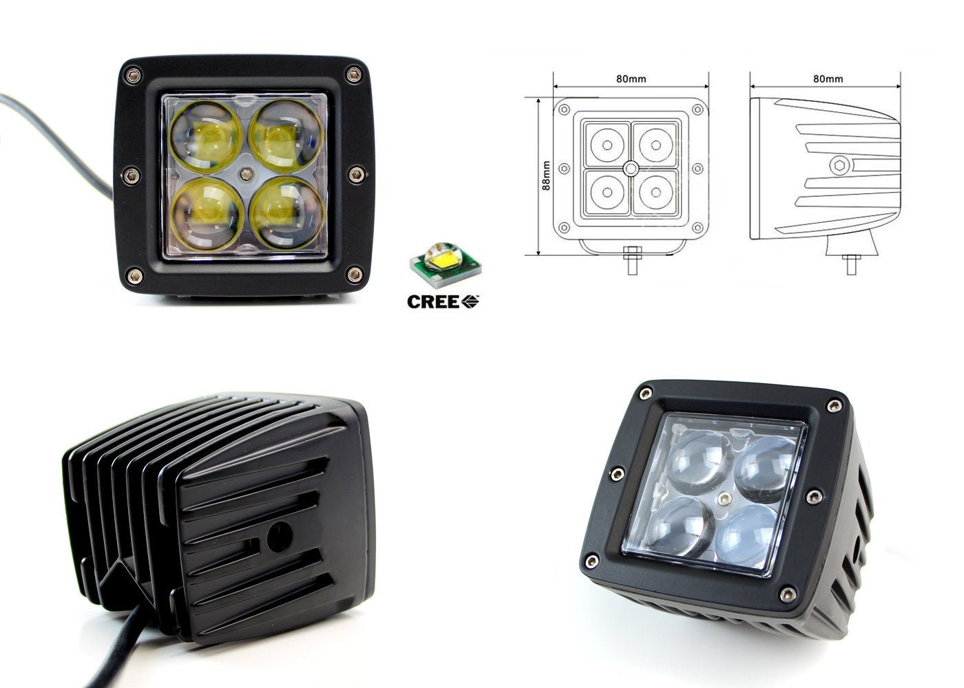 40W 4D Optic LED Projector Pods with Fog Light Brackets - Compatible with 1999-2016 Ford F250 & F Series Trucks - Perfect for Off-Roading, Night Driving & Foggy Conditions