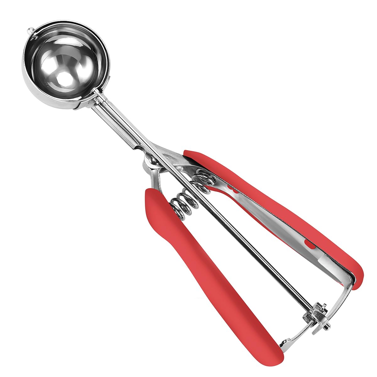 2 Tbsp Cookie Scoop with Red Handle - Spring-Loaded 18/8 Stainless Steel Scooper for Perfect Cookies, Cupcakes, Muffins & Meatballs - Comfortable Grip for Baking, Ice Cream & Meal Prep