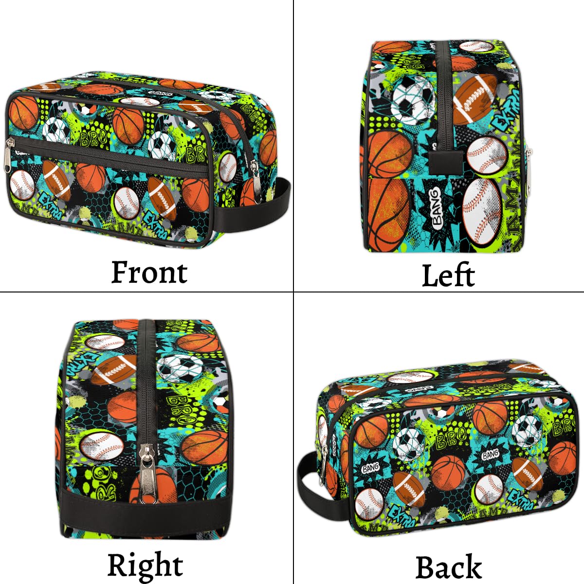 Basketball & Baseball Themed Waterproof Hanging Toiletry Bag for Men & Boys - Large Capacity Travel Dopp Kit for Shaving, Sports & Shower - Perfect for Gym, Camping & Vacation Essentials