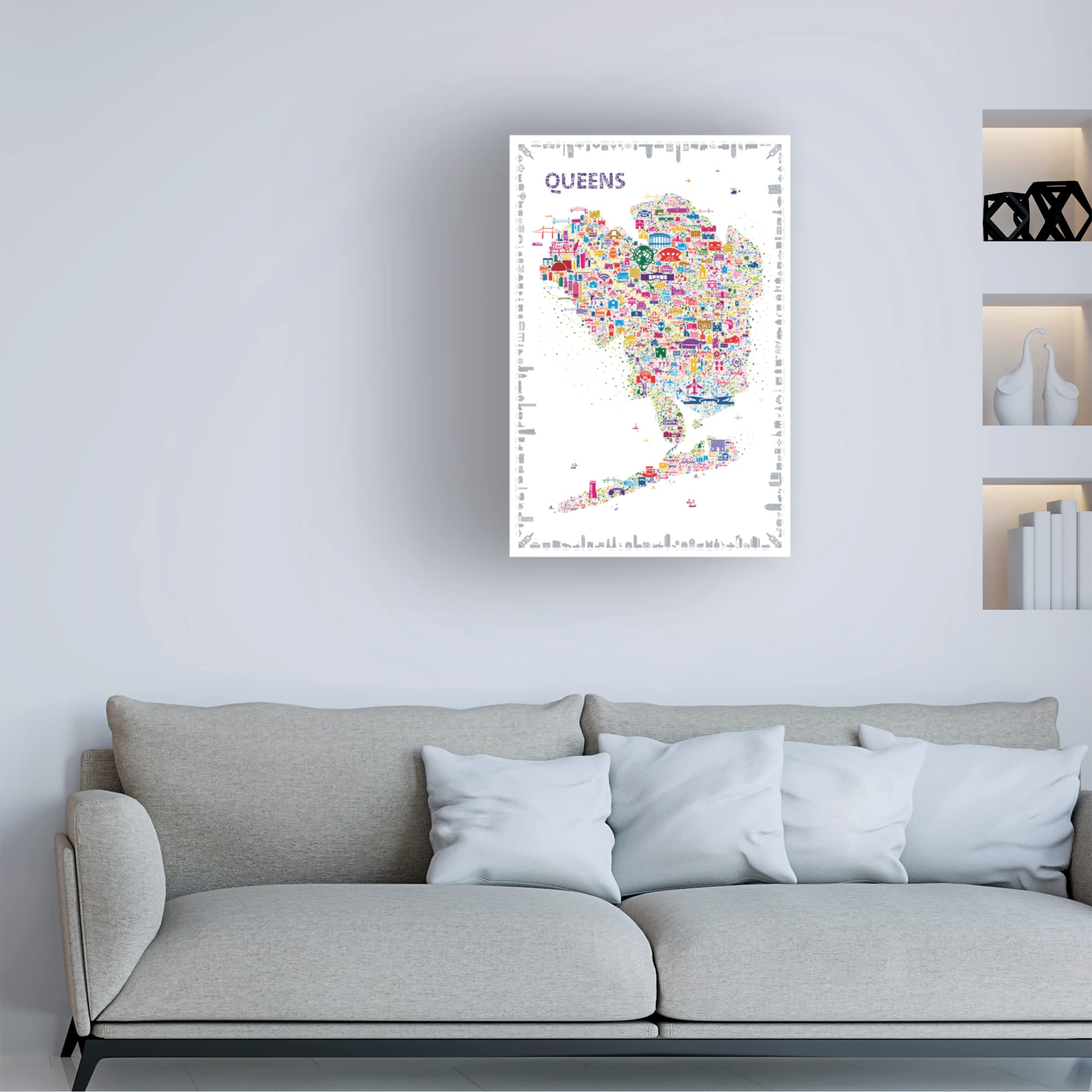 Trademark Fine Art 'New York Collection Queens' Canvas Wall Art Print by Rafael Esquer - Modern Home Decor for Living Room, Bedroom & Office