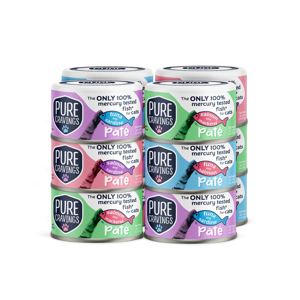 Premium Grain-Free Wet Cat Food Variety Pack - 12 Cans (3X Tuna/Salmon, 3X Tuna/Pumpkin, 3X Tuna/Sardine, 3X Salmon/Sardine) | 100% Mercury-Tested, High Protein, Non-GMO, Moist Pate for Adult Cats - Perfect for Mealtime, Travel & Picky Eaters