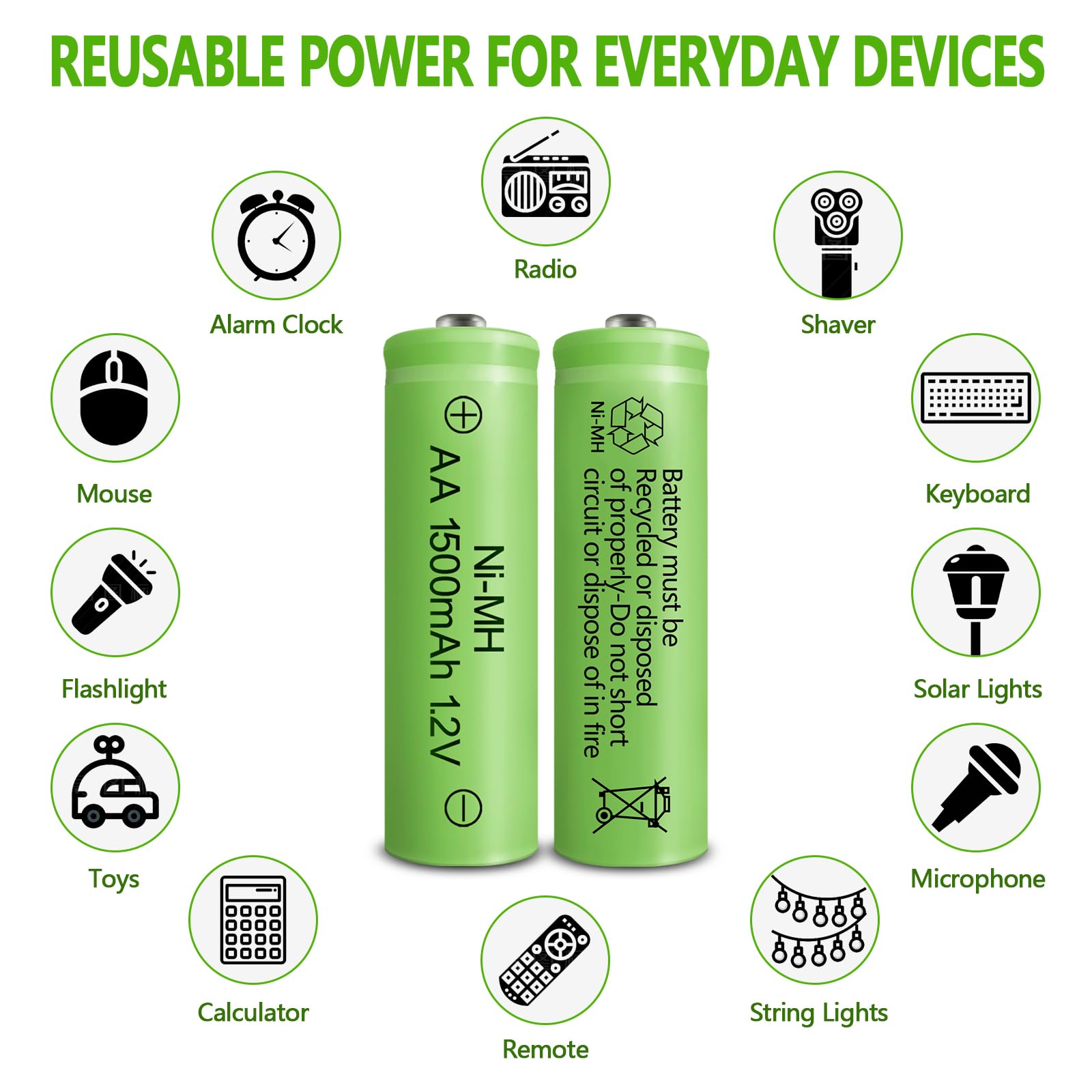 High Capacity 1.2V AA Rechargeable NiMH Batteries (1500mAh, 8-Pack) - Low Self Discharge for Solar Lights, Lanterns & String Lights | Perfect for Outdoor, Emergency & Decorative Lighting