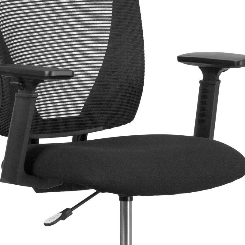 FLASH Harper Ergonomic Mid Back Mesh Office Chair with Adjustable Foot Ring & Arms - Black Fabric Seat for Home Office, Drafting Desk, Computer Workstation & Gaming Setup