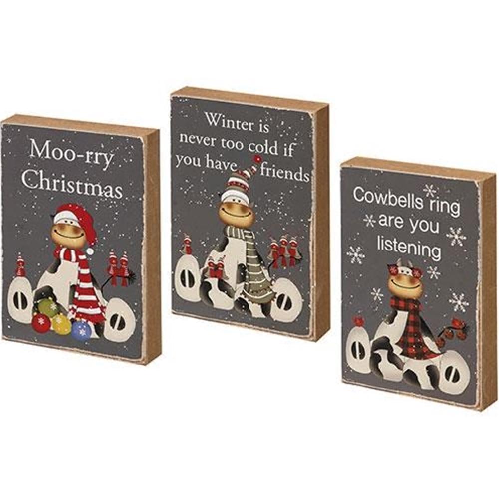 Merry Christmas Block 3 Assorted - Festive Holiday Decor for Home, Office & Christmas Tree Decoration