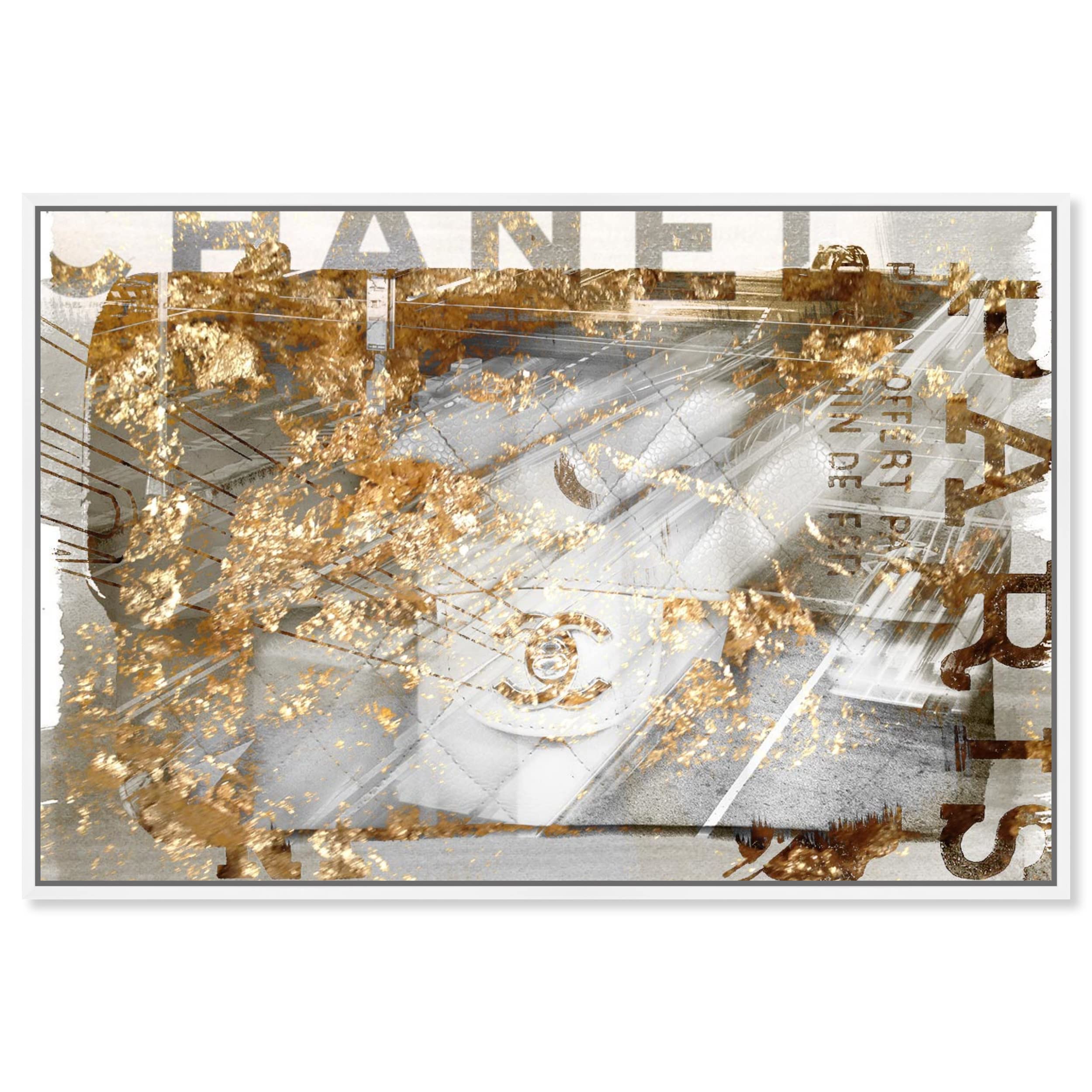Oliver Gal Artist Co. 'No.1 Bag' Fashion Wall Art Print - 15x10 Inch Gold & White Canvas Painting for Handbag Lovers | Perfect for Living Room, Bedroom & Office Décor