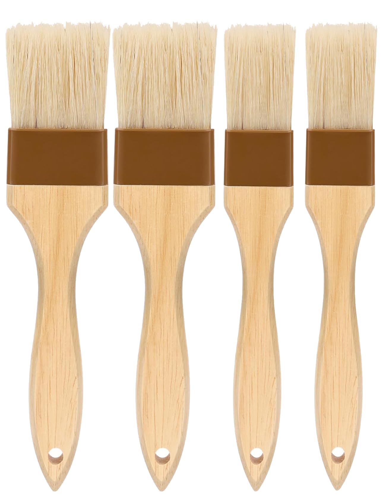 Natural Bristle Pastry Brush Set - 4 Pack for Baking, BBQ & Cooking - Wooden Handle, Easy Clean