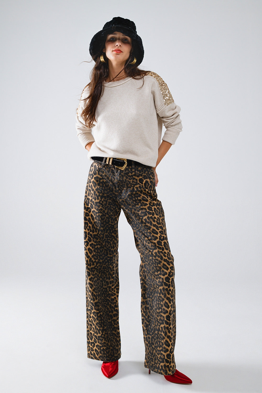 Leopard Print Gradient Front & Back Pants - Trendy High Waisted Stretch Jeans for Women, Casual & Party Wear