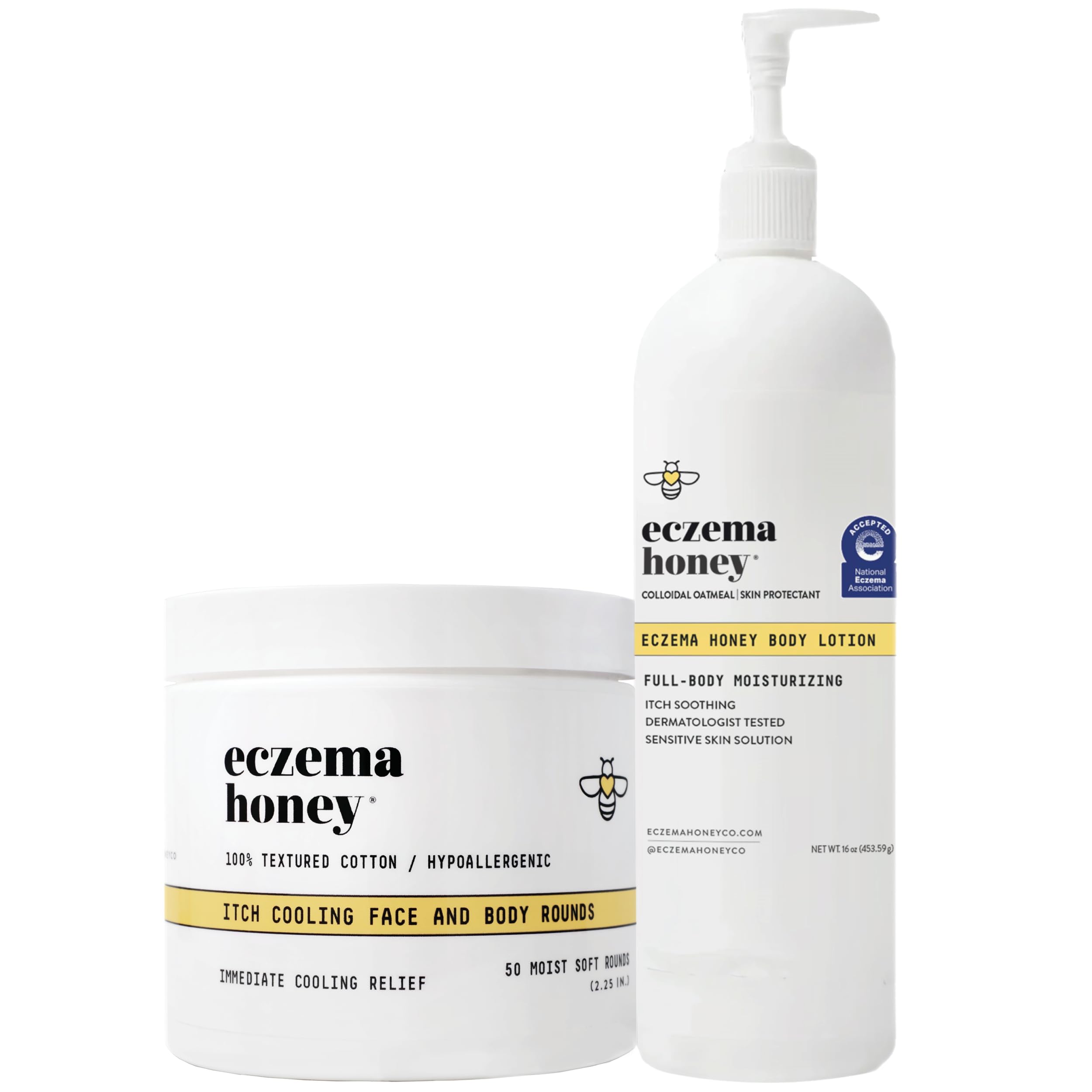 Eczema Honey Itch Cooling Face & Body Rounds with Oatmeal Body Lotion Bundle - Soothing Relief for Sensitive & Dry Skin - Cruelty Free Skincare Set - Perfect for Daily Moisturizing & Itch Relief at Home or Travel