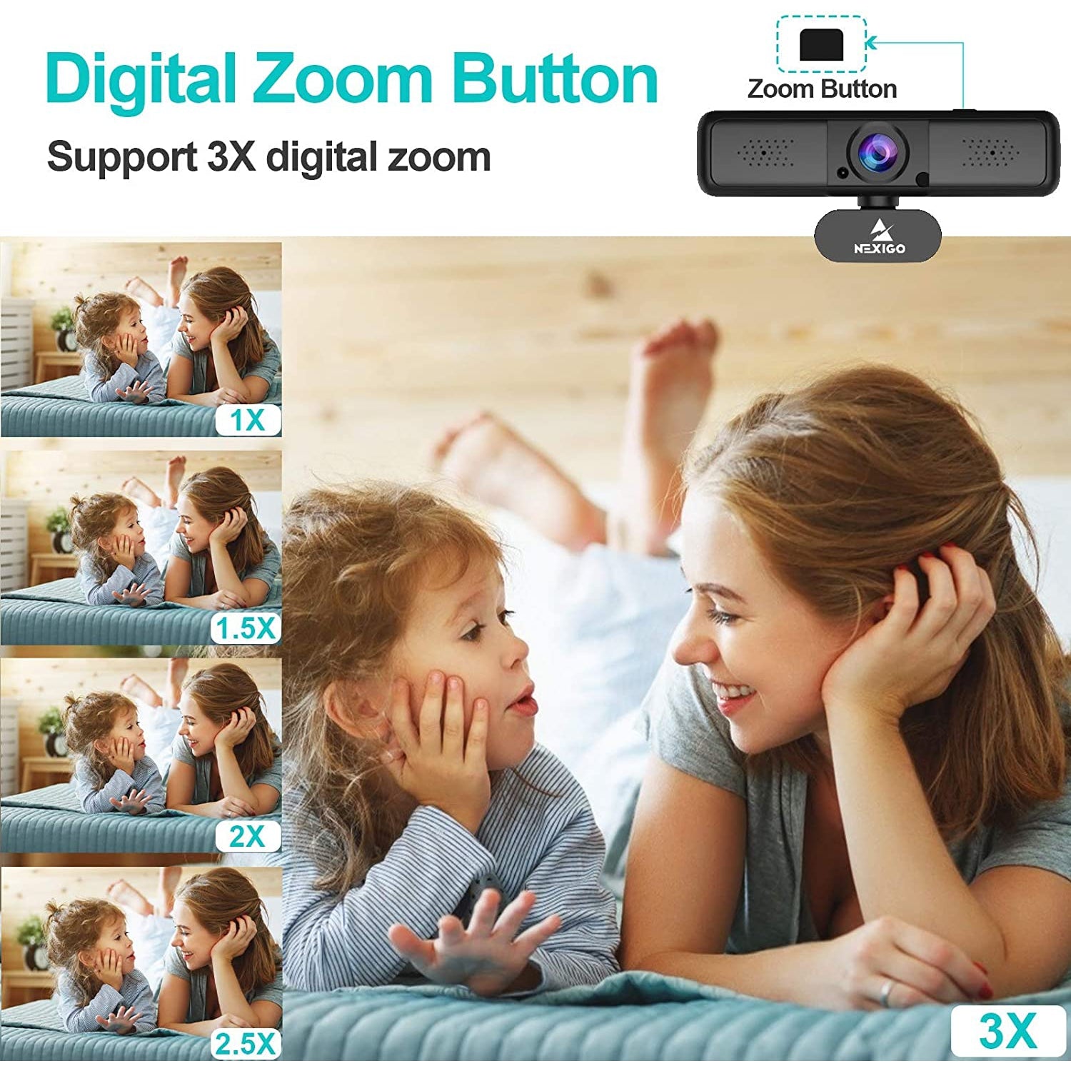 NexiGo N650 2K Webcam with Microphone - 1440p HD Streaming Camera for Zoom, Skype, Teams - Auto Light Correction & Noise Reduction - Perfect for Home Office, Online Classes & Video Conferencing