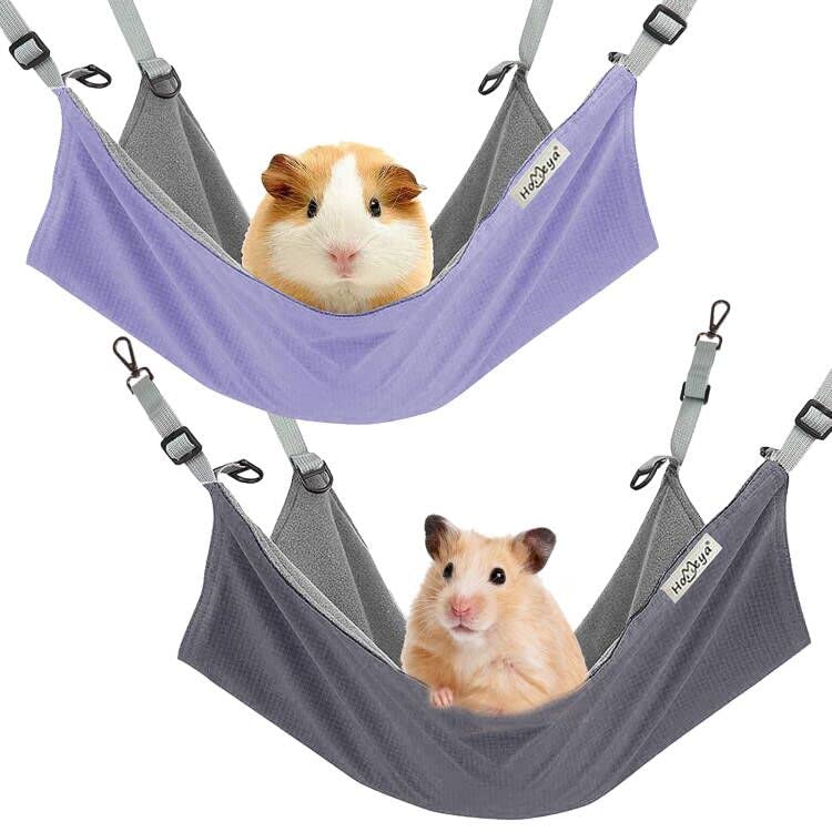Cozy Hanging Hammock Bed for Small Pets - Guinea Pig, Ferret, Cat, Rat, Chinchilla, Hamster, Rabbit Cage Accessory (2PCS, Purple Grey) - Perfect for Playtime & Nap Time in Cages