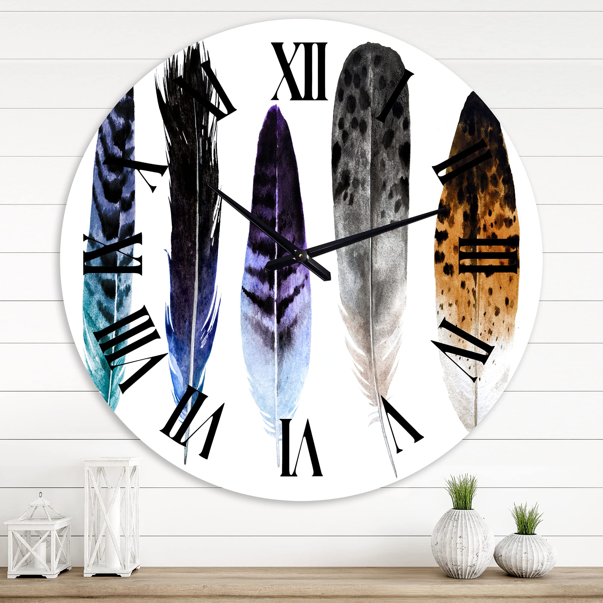 Colorful Boho Feathers Wall Clock - Large Bohemian Eclectic Home Decor for Living Room, Bedroom & Office | Unique World Cultures Design